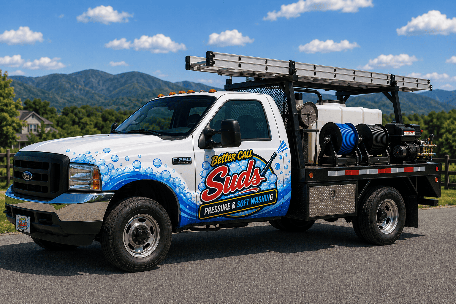 Better Call Suds service truck in Asheville, NC